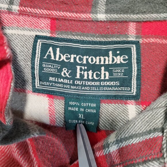 Abercrombie & Fitch Red and Green Plaid Casual Button Down Shirt - Picture 3 of 8